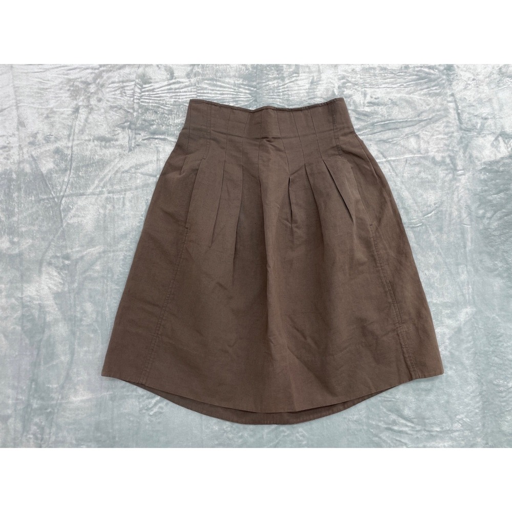 Gary Graham A-Line Skirt Women 6 Brown High Waist Pleated Cotton Linen